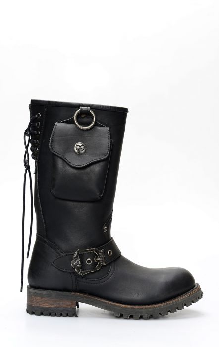 Liberty Black biker boots with side pocket