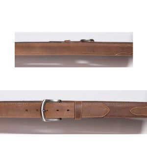 Honey-colored belt with contrast stitching and border