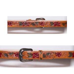 Honey-colored belt with floral inlay