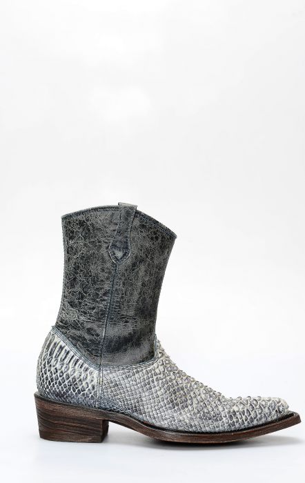 Cuadra bottines en cuir de python bleu clair