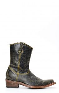 Cuadra bottines en cuir vieilli noir avec coutures jaunes