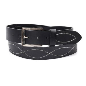 Western black embroidery belt in genuine leather