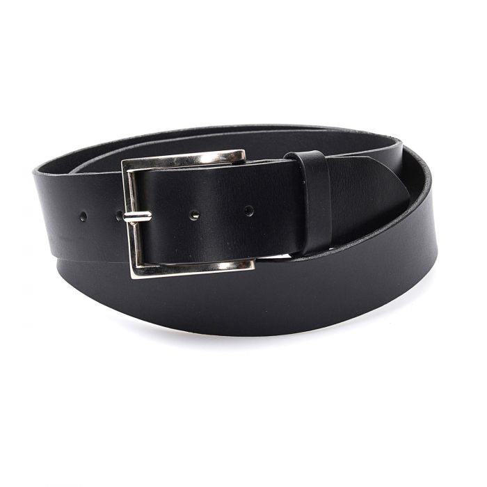 Black genuine leather belt, simple with classic buckle
