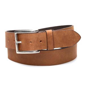 Honey-colored real leather belt, simple with classic buckle