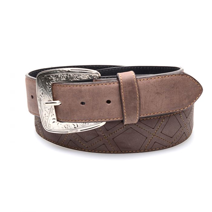 Brown belt in genuine leather with embroidery and engraving