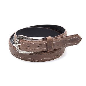 Brown belt in genuine leather with contrasting embroidery