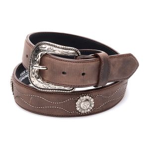 Dark brown leather belt with conchos