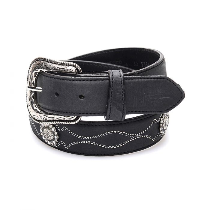 Ceinture en cuir noir avec conchos