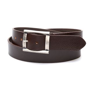 Dark brown leather belt with aged effect