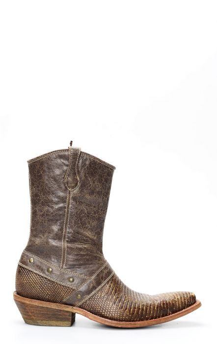 Cuadra low ankle boot with lizard leather zipper