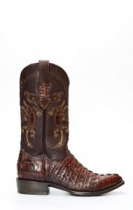 Bottes Cuadra en cuir de crocodile marron foncé avec pointe en J