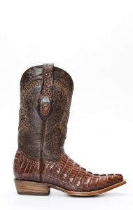 Cuadra Boots en cuir de crocodile, rustique brun foncé pointu