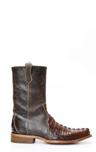 Cuadra Boots en cuir de crocodile marron foncé avec fermeture à glissière