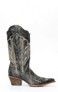 Stivali Texani Frida by Cuadra in pelle spazzolata nera e grigia