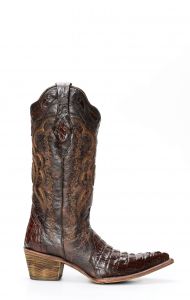Stivali Texani Frida by Cuadra in pelle di coccodrillo testa di moro