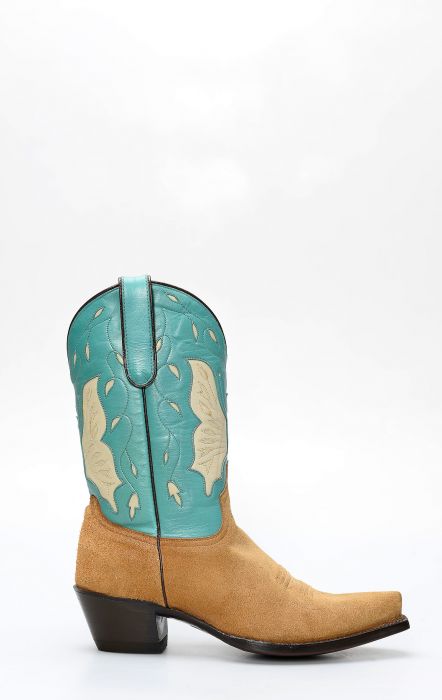 Jalisco suede boots with turquoise leg
