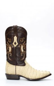 Stivali Texani Cuadra in pelle di coccodrillo bianco spazzolato punta x