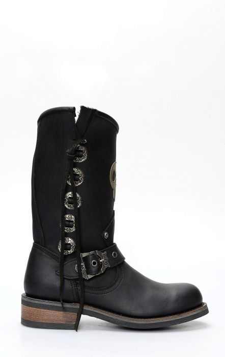 Black Liberty boots in black leather with logo insert and conchos