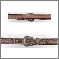 Brown Jalisco belt with floral embroidery