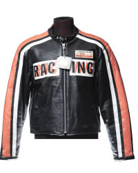 Jacket in black JKWork leather with orange and white bands