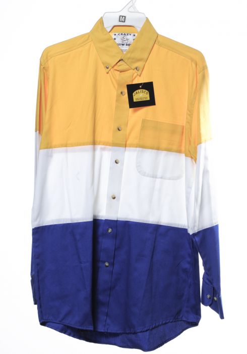Western shirt by crazy cowboy in white, yellow and blue blocks