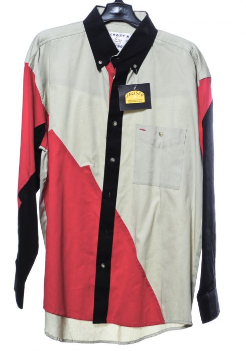 Western cowboy shirt in red and beige blocks